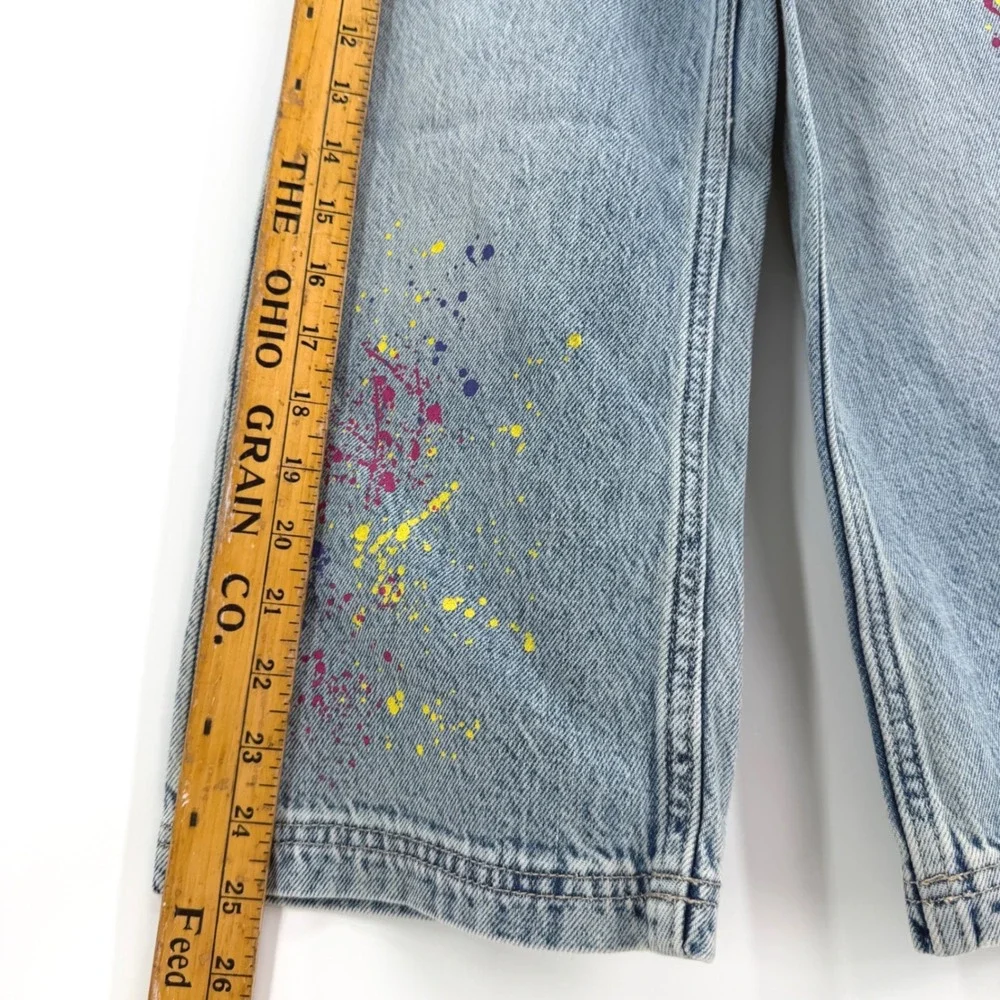 Gap Baggy Jeans Kids 5 Light Wash Paint Splatter Wide Leg Denim Streetwear New